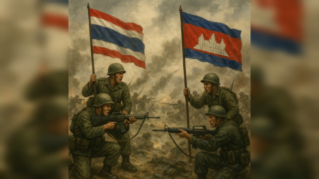 Ilustrasi konflik bersenjata Thailand vs Kamboja. [ChatGPT/FT News]